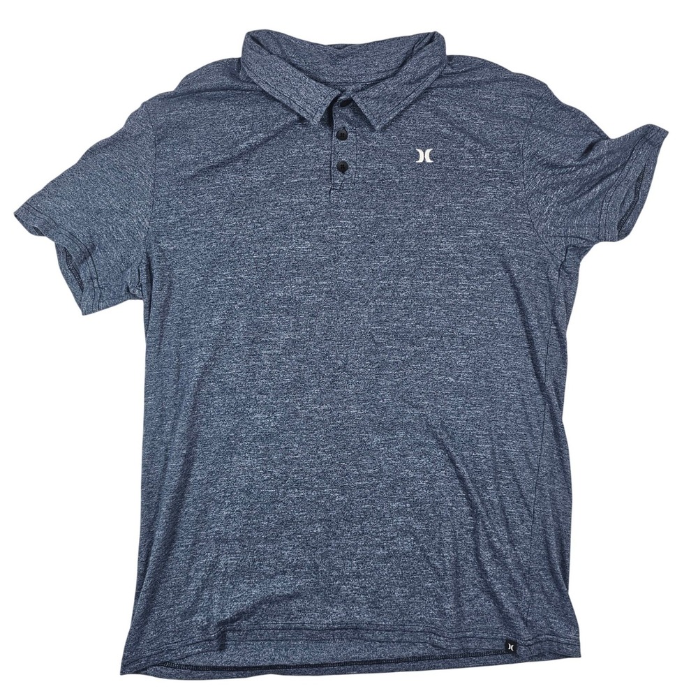 Hurley Buckle Mens Large Navy Blue Heathered Tri-Blend Premium Fit Polo Shirt‎